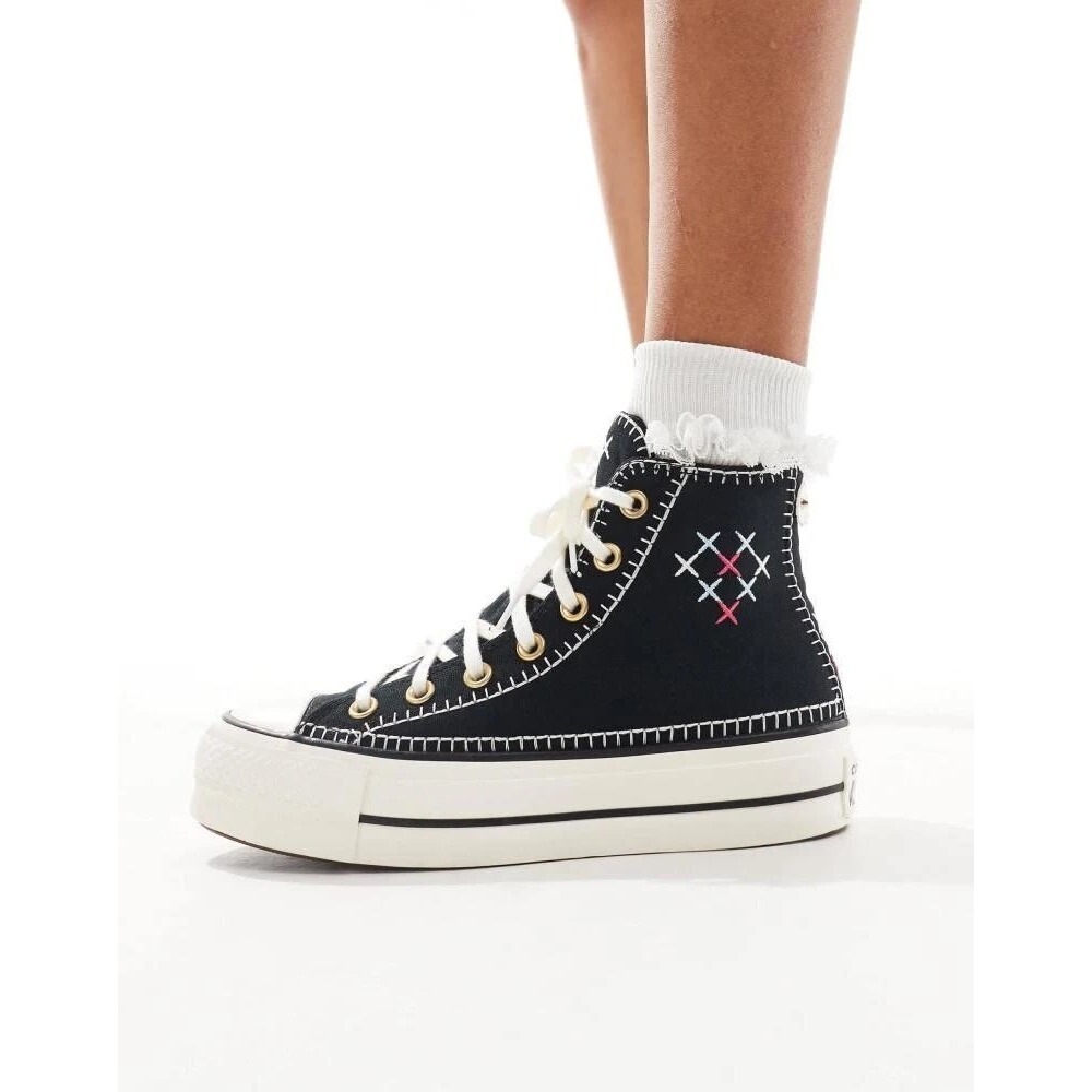Converse Chuck Taylor All Star Lift Hi Black Platform Stitch A08731C Women's 6